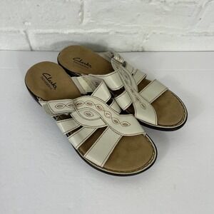 Clarks Women's Sandals Open Toe Bendable Lena Angie Birch Leather Beige Size 7
